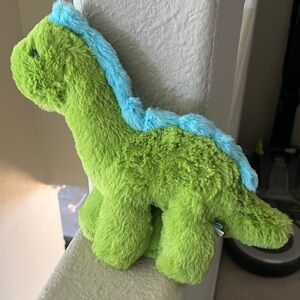 Plush Green Dinosaur Toy with Blue Mane